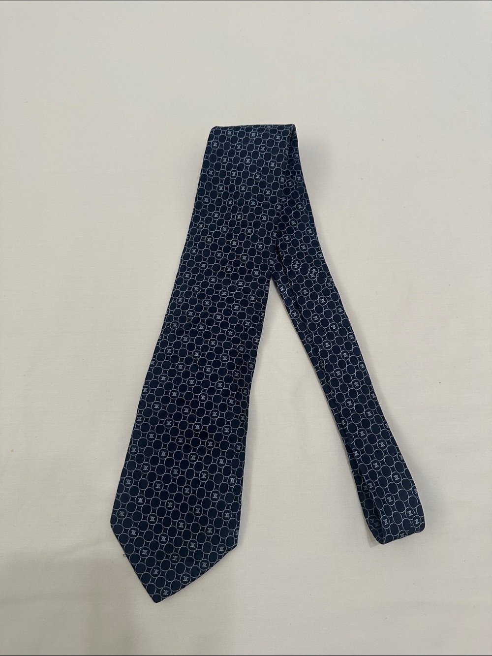 Celine Navy Circular Pattern Silk Tie